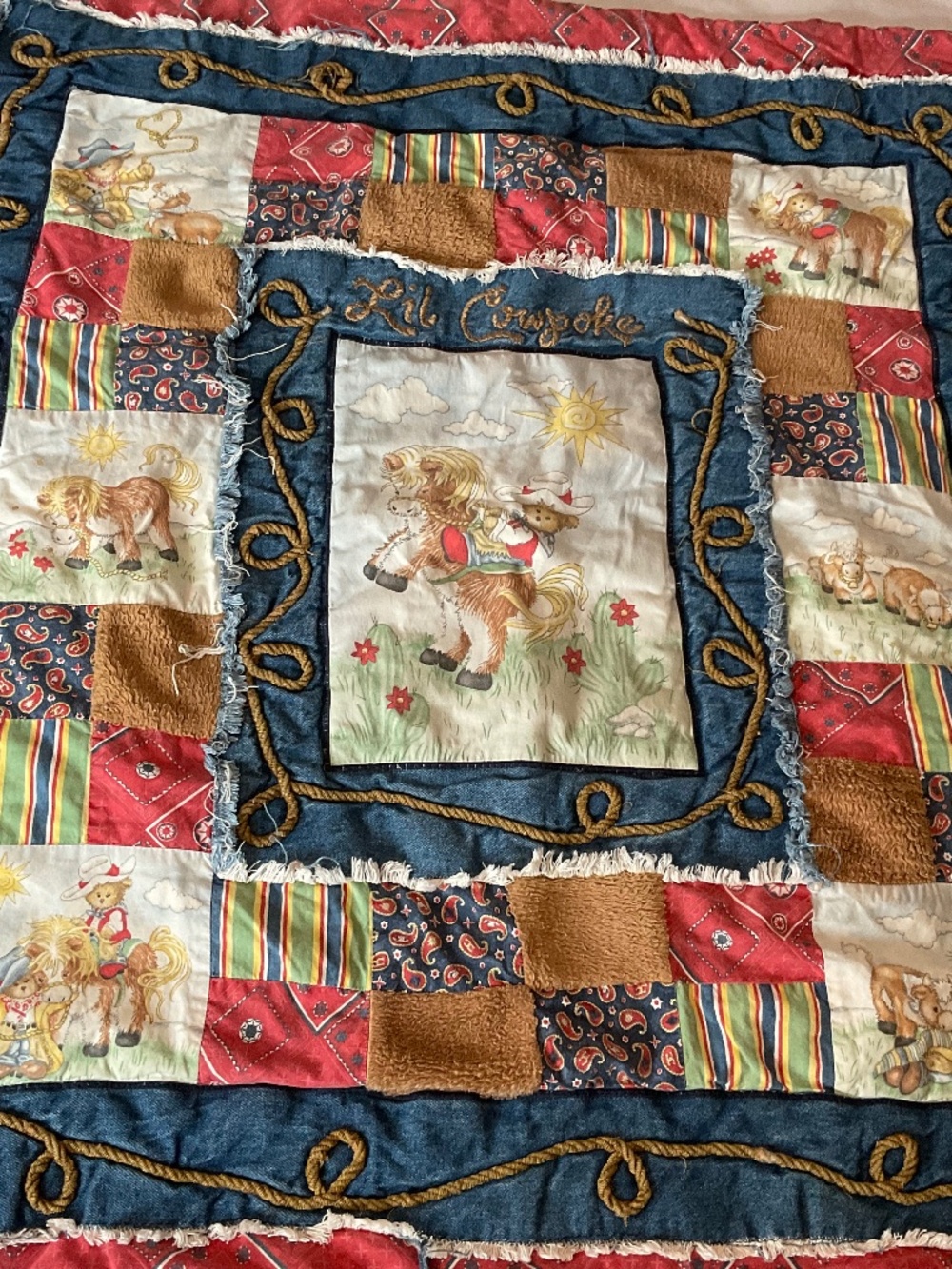 Cowboy Teddy Bear decorative handmade cowboy-themed quilt or wall hanging